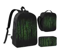 Kashinn Set zaino con borsa per il pranzo e astuccio verde numero binario stampa Oxford tessuto portatile utile set