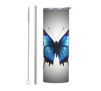 Kashinn Tazza da viaggio in acciaio inox da 590 ml per caffè bevande ghiacciate estive tazza di raffreddamento una farfalla blu stampa