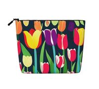 Kashinn Tulipani colorati Stampa Single-Layer Sacchetto Cosmetico Falso Canapa Canapa Borsa per il Trucco Borsa Moneta per Uso Quotidiano Viaggi