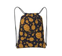 Kashinn Zaino con cerniera con coulisse Borsa sportiva da palestra con stampa ananas dorata con tasca utility per palestra yoga viaggi