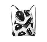 Kashinn Zaino con coulisse con cerniera borsa sportiva con stampa labbra rossetto nero con tasca per palestra yoga viaggio