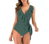Kashyke Set bikini da donna con bendaggio da donna, costume da bagno da spiaggia, tinta unita, costume da bagno intero bikini perizoma, verde #0, XXL