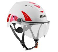KASK Casco protettivo Superplasma HP Hi Viz con visiera, casco industriale riflettente conforme alla norma EN14052, protezione dagli urti, ruota girevole, colore: bianco-rosso