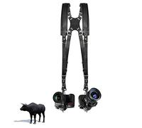 Kasla Cinghia per fotocamera, tracolla per fotocamera doppia, in pelle, per due fotocamere DSLR/SLR, nero, 66.0 cm