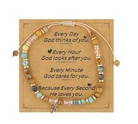 Kaslaider Bracciale Rosario Semiprezioso Naturale con Croce e Carta Ispiratrice, Elastico Stretch Bracelet, Elegante Bracciale Donna, Gioielli Religiosi per Amica Speciale Mamma Sorelle