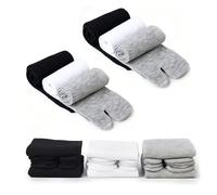 KASLCWA 6 Paia Calzini Tabi, Calze Flip Flop in Cotone per Uomo e Donne Con Alluce Separato, Calzini Giapponesi con Alluce Separato Unisex (Nero, Bianco, Grigio)