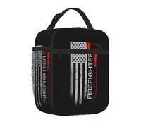 kaslhsQ American Thin Red Line Flag Firefighter Black Lunch Bag Per Donna Uomo Isolato Lunch Box Tote Bag Per Lavoro Picnic O Viaggi