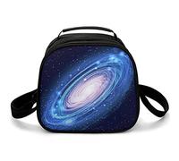 kaslhsQ Borsa per il pranzo a forma di cerchio con galassia blu, a prova di perdite, per ragazzi e ragazze