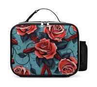 kaslhsQ Borsa per il pranzo con croci e rose, isolata, in poliuretano, bento box, borsa per il pranzo, per donne, uomini, lavoro, picnic