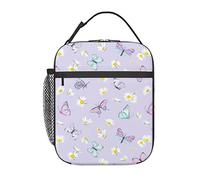 kaslhsQ Borsa per il pranzo con farfalla margherita fiore viola borsa termica ragazza donna riutilizzabile con tasca laterale per lavoro, scuola, picnic, escursioni, gite di un giorno oltre i 3 anni