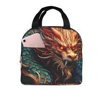 kaslhsQ Borsa termica per il pranzo con drago cinese, per donne e uomini, riutilizzabile, a prova di perdite, borsa termica per picnic e lavoro