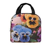 kaslhsQ Borsa termica per il pranzo con fiori del pensiero per donne e uomini, riutilizzabile, a prova di perdite, borsa termica per picnic e lavoro