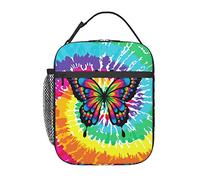 kaslhsQ Borsa termica per il pranzo, motivo mandala floreale, viola, blu, per donne e uomini, riutilizzabile, a prova di perdite, per ufficio, lavoro, spiaggia o viaggi, colori tie dye viola farfalla
