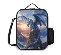 kaslhsQ Borsa termica per il pranzo, riutilizzabile, portatile, con tracolla, borsa per il pranzo con drago, divertente e carino, Bento Lunchbox Cooler Thermal Meal Tote Kit