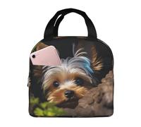 kaslhsQ Borsa termica per il pranzo, un piccolo Yorkshire terrier immerso in un buco dell'albero Lunch Box per donne e uomini, riutilizzabile, a prova di perdite, borsa termica per picnic e lavoro