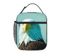 kaslhsQ Borsa termica portatile per il pranzo con aquila coraggiosa stampata, riutilizzabile, resistente per uomini e donne