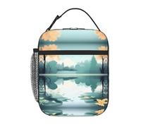 kaslhsQ Borsa termica portatile per il pranzo con foglie cadute su un lago tranquillo, borsa per il pranzo riutilizzabile, durevole per uomini e donne