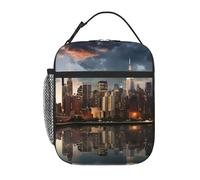 kaslhsQ Borsa termica portatile per il pranzo con lo skyline di New York City stampata, riutilizzabile, durevole per uomini e donne