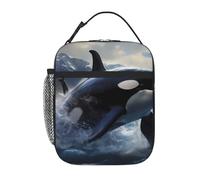 kaslhsQ Borsa termica portatile per il pranzo con stampa di orca orca killer whale, borsa per il pranzo riutilizzabile, resistente per uomini e donne, facile da trasportare