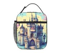 kaslhsQ Borsa termica portatile per il pranzo, motivo: castello delle fiabe, riutilizzabile, durevole, per uomini e donne, facile da trasportare