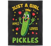 kaslhsQ Divertente coperta con cetriolo, con scritta Just A Girl Who Loves Pickles, morbida e calda coperta in pile, regalo per ragazze, donne, bambini, 152,4 x 203,2 cm, nero