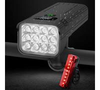 KASLIGHT - Set di 12 luci LED per bicicletta, 10000 lumen, ricaricabile USB tipo C, 5 modalità, impermeabile, anteriore sinistro, posteriore destro, alluminio, montaggio su manubrio, combinazione di