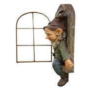 Kasmole Statua dello Gnomo da Giardino | Elfo Fuori dalla Finestra Gnomo in Resina Decor,Regalo Divertente per Compleanno, Festa del papà, Festa della Mamma, Natale e inaugurazione della casa