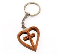 KASSIS - Portachiavi a forma di cuore, in legno d'ulivo, regalo, Croce