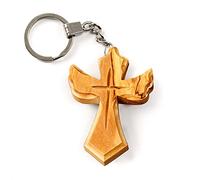 KASSIS - Portachiavi in legno d'ulivo, a forma di croce, idea regalo per diverse occasioni, marrone,