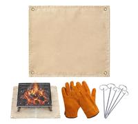 KASTANNY Set di 3 tappetini ignifughi per barbecue, con guanti resistenti al calore e picchetti, 101,6 x 101,6 cm, protezione per terrazza e prato, coperta per stufa per tenda, tappetino portatile