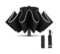 KASTEWILL Ombrello Inverso Automatico Pieghevole Antivento con Anti-Rimbalzo Sicuro e Strisce Riflettenti 360°, compatto e portatile per Uomini, Donne e Ragazzi, Nero