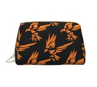 kastiong Beauty case portatile in pelle da donna, organizer per cosmetici da viaggio, grande astuccio per trucchi con stampa aquila arancione ambrata