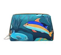 kastiong Beauty case portatile in pelle da donna, organizer per cosmetici da viaggio, grande borsa per il trucco con stampa di delfini sottomarini