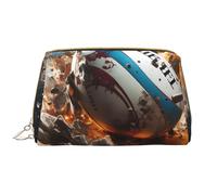 kastiong Beauty case portatile in pelle da donna, organizer per cosmetici da viaggio, grande borsa per il trucco con stampa Rugby on Fire