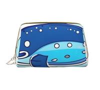 kastiong Beauty case portatile in pelle da donna, organizer per cosmetici da viaggio, grande piccola balena che nuota borsa per il trucco