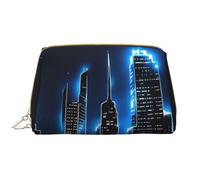 kastiong Beauty case portatile in pelle da donna, organizer per cosmetici da viaggio, grande tasca luminosa con stampa silhouette cittadina