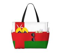 kastiong Grande borsa da spiaggia con stampa bandiera dell'Oman, 7 tasche, borsa a tracolla da viaggio, borsa a tracolla oversize da palestra