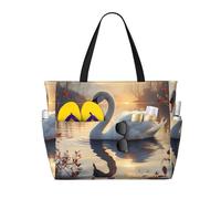 kastiong Swan Floating On Water Print 28L Large Beach Tote Bag, 7 tasche impermeabile borsa a tracolla da viaggio, borsa a tracolla oversize palestra