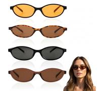 KASURE Confezione da 4 occhiali da sole ovali, occhiali da sole cat eye retrò anni '90 con 4 panni per occhiali, occhiali da sole vintage stretti alla moda da donna (nero x2 + stampa leopardata +
