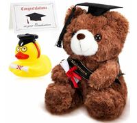 Kasyat Set Regalo di Laurea Incluso Orsetto di Peluche per Laurea con Cappello Nero Congrats Grad Anatra di Gomma Biglietto di Laurea per la Classe del 2025(Marrone Scuro)
