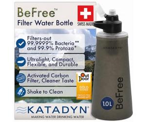 Katadyn BeFree AC 1.0L nero - Robusto filtro per l'acqua per la sopravvivenza e lo zaino in spalla, con filtro a carboni attivi e membrana EZ-Clean™ - Ultraleggero e resistente, acqua potabile sicura