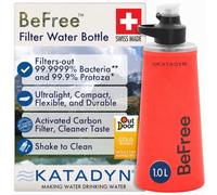 Katadyn BeFree AC 1L Soft Water Filter Bottle in rosso, borraccia ultraleggera e pieghevole, filtro a carbone attivo migliora il gusto e gli odori, ideale per escursioni, sport, viaggi, preparazione