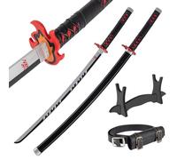 Katana Legno 77 cm con Cintura e Supporto - Damon Slayer Spada Ninja per Cosplay Anime e Costume Carnevale - Catana Giapponese Wakizashi Decorativo - Katane Giapponesi in Bambù (Non Affilata)