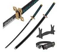 Katana Legno 77 cm con Cintura e Supporto - Damon Slayer Spada Ninja per Cosplay Anime e Costume Carnevale - Catana Giapponese Wakizashi Decorativo - Katane Giapponesi in Bambù (Non Affilata)