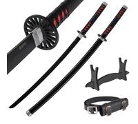 Katana Legno 77 cm con Cintura e Supporto - Damon Slayer Spada Ninja per Cosplay Anime e Costume Carnevale - Catana Giapponese Wakizashi Decorativo - Katane Giapponesi in Bambù (Non Affilata)