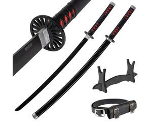 Katana Legno 77 cm con Cintura e Supporto - Damon Slayer Spada Ninja per Cosplay Anime e Costume Carnevale - Catana Giapponese Wakizashi Decorativo - Katane Giapponesi in Bambù (Non Affilata)