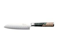 Katana Saya Elements Coltello Santoku da 12 cm, verde foresta pluviale - Acciaio Damasco VG-10 ad alto tenore di carbonio - estrema resistenza e affilatura - Manico in legno d'ulivo e resina