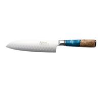 Katana Saya Elements Coltello Santoku da 18 cm, blu oceano - Acciaio Damasco VG-10 ad alto tenore di carbonio - estrema resistenza e affilatura - Manico in legno d'ulivo e resina