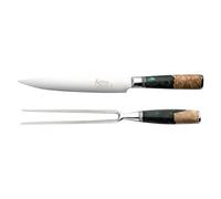 Katana Saya Elements Set da intaglio e forchetta 2 pezzi, verde foresta pluviale - Acciaio Damasco VG-10 ad alto tenore di carbonio - estrema resistenza e affilatura - Manico in legno d'ulivo e resina