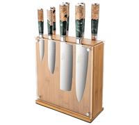 Katana Saya Elements Set di coltelli con ceppo 9 pezzi, verde foresta pluviale - Acciaio Damasco VG-10 ad alto tenore di carbonio - estrema resistenza e affilatura - Manico in legno d'ulivo e resina